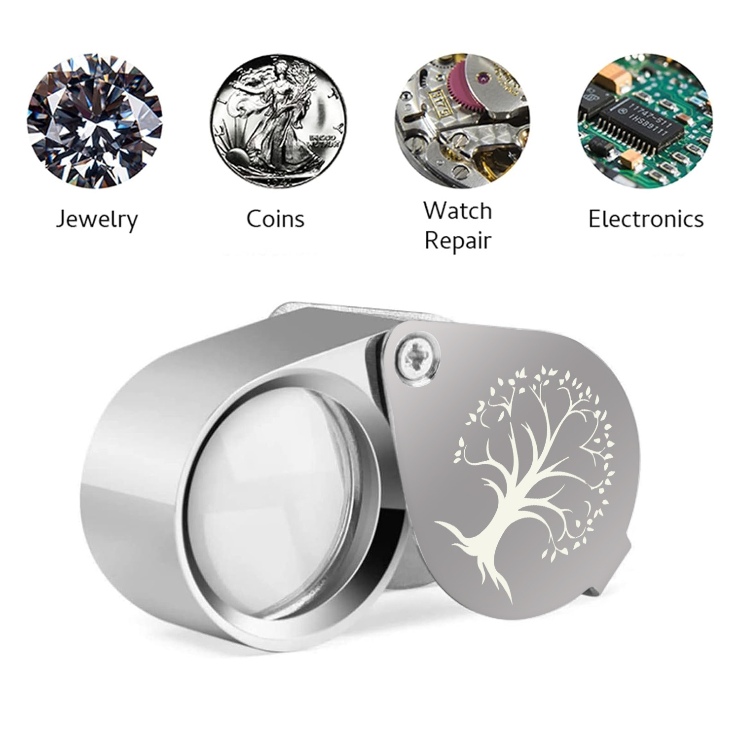 Pocket Jewellery Loupe with Tree Silhouette Design